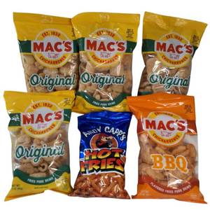 lot 19 image: MACS Chicharrones Original & BBQ Flavor Fried Pork Skins  & Andy Capps HOT FRIES
