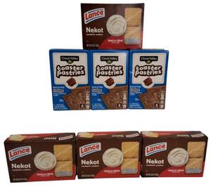 lot 25 image: Lance- Nekot Vanilla Creme Cookies & Clover Valley Toaster Pastries Frosted Fudge
