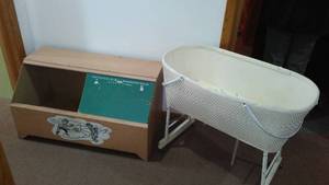 lot 45 image: Vintage ATF Toybox and Wicker Bassinet