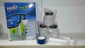 lot 58 image: New Paint Zoom Platinum Sprayer, Containers (3), Drop Cloth (2), and Tape (1).