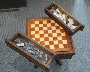 lot 92 image: Carved Wood ChessCheckers Game Table