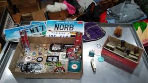 lot 178 image: Vintage Collectible Rubber Stamps, Ingrahm Clock Pendulum, lighters and More.