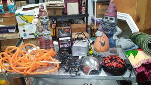 lot 180 image: Skeleton Gnomes, Fog Machine Light and More.