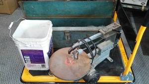 lot 184 image: Delta Scroll Saw, Chains, Tool Box and Hand Saw.