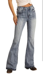 lot 206 image: Rock & Roll Ladies High Rise Striped Denim Trousers - 31x30