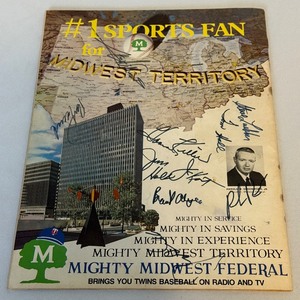 lot 34 image: Minnesota Twins 1971 Official Program and Scorecard Signed By - Harmon Killebrew, Rod Carew, Jim Kaat, Stan Williams, Tom Hall, Jim Holt, Brent Layea, Ron Paranoski, Leo Cardenas