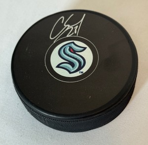 lot 95 image: Carson Soucy Signed Seattle Kraken Hockey Puck With Fanatics COA