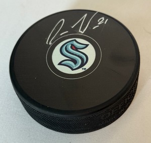 lot 97 image: Alex Wennberg Signed Seattle Kraken Hockey Puck With Fanatics COA