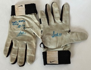 lot 18 image: Miguel Sano Signed Game Used Batting Gloves from 1st Home Run Inscribed 2012 Game Used 1st HR Minnesota Twins Baseball