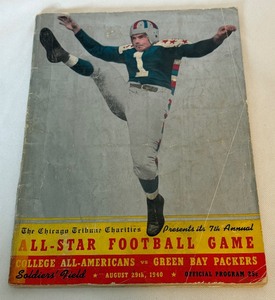 lot 6A image: 1940 7th Annual All-Star Football Game Program With Ticket Stub and Hotel Receipt, Soldiers Field, College All-Americans vs. Green Bay Packers Vintage