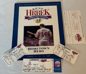 lot 120 image: Kent Hrbek Appreciation Weekend Program and Ticket Stubs From Number Retiring August 13, 1995