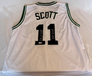 lot 88 image: Charlie Scott Siged Boston Celtics Jersey Inscribed HOF 2018 With Beckett COA Size XL
