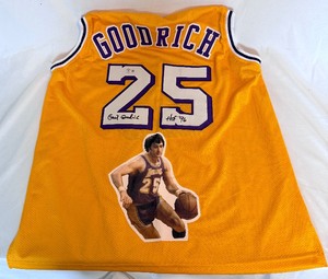 lot 92 image: Gail Goodrich Signed Custon Los Angeles Lakers Basketball Jersey Inscribed HOF 96 Size XL