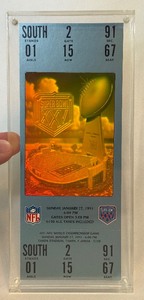 lot 17A image: Super Bowl XXV Mint Encased Ticket 1991 Buffalo Bills vs. New York Giants Football