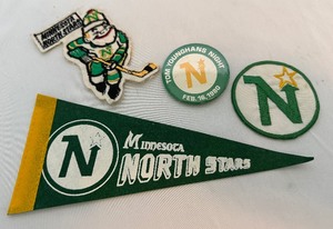 lot 21A image: Minnesota North Stars Vintage Pennant, Patches, and Pins