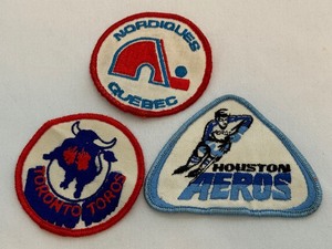 lot 152 image: (3) Vintage 1970s Hockey Patches - Quebec Nordiques, Toronto Toros, Houston Aeros