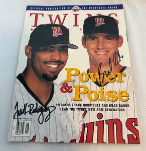 lot 80A image: Brad Radke and Frank Rodriguez Signed 1996 Minnesota Twins Baseball Magazine