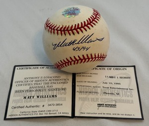 lot 104A image: Matt Williams Signed Rawlings OLB Baseball