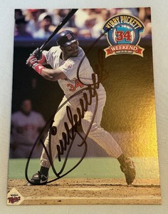 lot 2A image: Kirby Puckett Signed 5x7 1997 Kirby Puckett Weekend Card Minnesota Twins Baseball