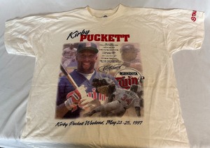 lot 168 image: 1998 Kirby Puckett Weekend Minnesota Twins Baseball T-Shirt Size Large