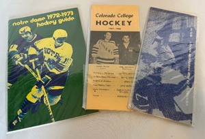lot 188 image: (3) Vintage College Hovkey Progtams 1967-68 Colorado College, 1972-73 Notre Dame, 1973-74 New Hampshire