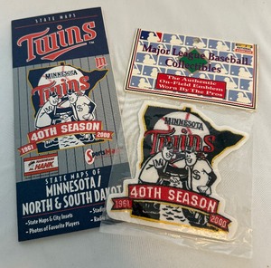 lot 199 image: Minnesota Twins 40th Season New On-Field Embelem Patch and State Maps Book