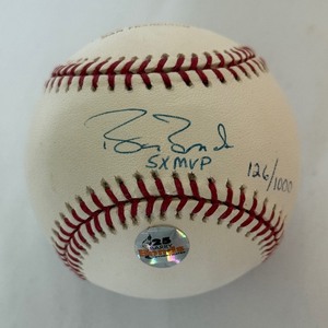 lot 7B image: Barry Bonds Signed Baseball Limited Edition 1,000 Inscribed 5x MVP 1261000 With Bonds COA Rawlings OMLB Selig Ball With Stats