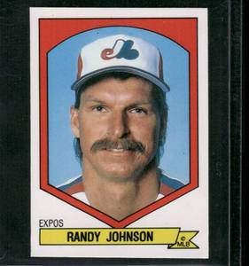 lot 56B image: Randy Johnson RC Sticker 1989 Panini #111 Rookie Baseball Card
