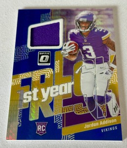 lot 73B image: Jordan Addison RC Relic 2023 Donrus Optis First Year Fresh #FYF-JA Rookie Minnesota Vikings Football Card
