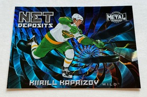 lot 95B image: Kirill Kaprizov RC Insert 2020-21 Metal Universe Net Deposits #ND-1 Rookie Hockey Card