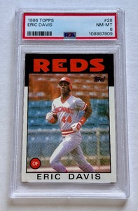 lot 107B image: Eric Davis 2nd Year PSA 8 NM-MT 1986 Topps #28 Baseball Card