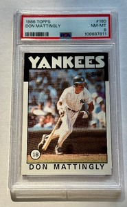 lot 108B image: Don Mattingly PSA 8 NM-MT 1986 Topps #180 Baseball Card