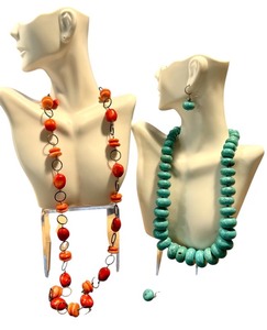 lot 12H image: Handcrafted Necklace & Earring Set with Turquoise Graduated Stones and Sterling Clasps