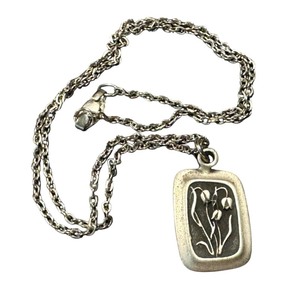 lot 28H image: Vintage Swedish Pewter Necklace with Floral Pendant, 18