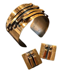 lot 31H image: Copper Cuff Bracelet and Clip Earrings Set