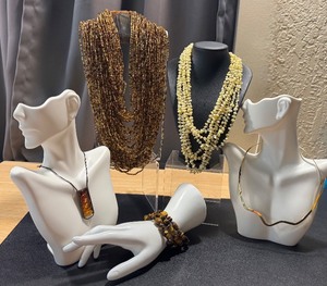 lot 34H image: Assorted Fashion Jewelry Collection with Amber Pendant and Beaded Necklaces
