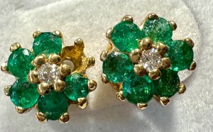 lot 17G image: 14k Gold Emerald and Diamond Earrings