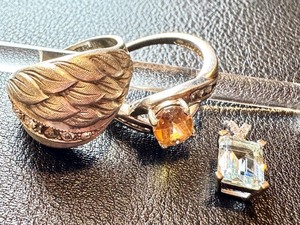 lot 29G image: Stauer Sterling and Topaz Pendant with Two Sterling Rings