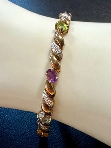 lot 45G image: 7.5 Sterling Silver Multi-Gemstone Bracelet with Safety Clasp