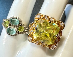 lot 48G image: Sterling Green Zirconium Ring Size 9 and Fashion Ring Size 9.5