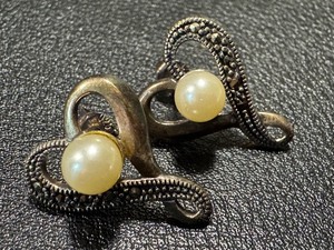 lot 37N image: Sterling Silver Earrings with Marcasite and Faux Pearls