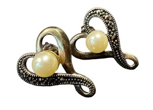 lot 37N image: Sterling Silver Earrings with Marcasite and Faux Pearls