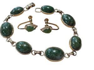 lot 18C image: Vintage KREMENTZ Bracelet and Matching Earrings Set with Green Stones