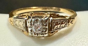 lot 26N image: Vintage 14k Gold Engagement Ring with Diamond Accents, Size 5