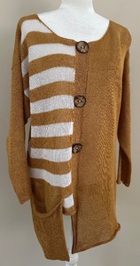 lot 46 image: Funky M Square 100% Linen Button Cardigan with Stripes - One Size Fits Most