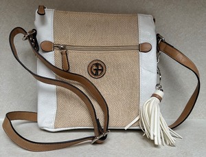 lot 56 image: Giani Bernini Crossbody Bag with Tassel Accent, Beige and White