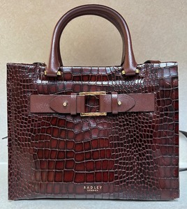 lot 7 image: Radley London Brown Croc-Embossed Brown Leather Satchel Handbag