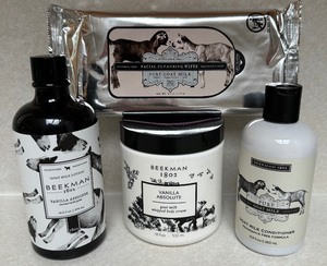lot 19 image: Beekman 1802 Goat Milk Skincare Set - Lotion, Body Cream, Conditioner, and Facial Cleansing Wipes