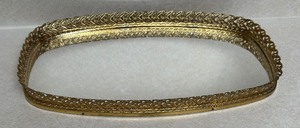 lot 113 image: Vintage Hollywood Regency Flat Gold Tone Oblong Vanity Dresser Tray with Mirror