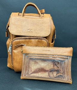 lot 84 image: Citi Collectives Tan Faux Vegan Leather Backpack with 3 Matching Pouches